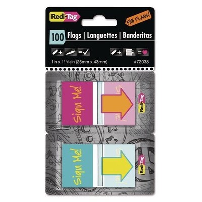 Redi-Tag Fab Page Flags w/Dispenser, ''Sign Me!'', Multi-Color, 100/Pack, 3/Pack