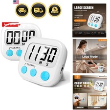2 Pack Digital Kitchen Timer for Cooking Big Digits Loud Alarm Magnetic Backi...