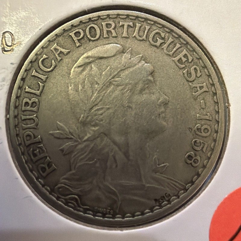 1958 Portugal 1 One Escudo Nickel-Brass Actual Coin Do79