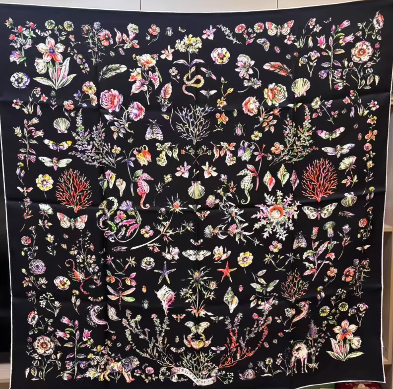 Pure 18 Momme Twill Silk Bandanna Scarf Wrap sea grass Print Square Shawl 35''