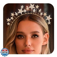 CAKURE Stars Halo Crown Gold Rhinestone Headbands Goddess Headpiece Bridal Cr