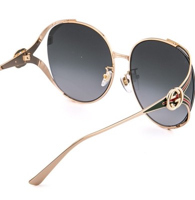 GUCCI GG0225S Gold Gray 0225 GG Stripe Logo Oversized Round Metal
