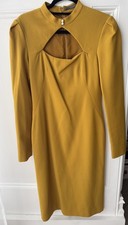 Alexander McQueen Mustard Color Geometric Neckline Pencil Dress IT42 UK10