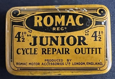 ROMAC JUNIOR VINTAGE FAHRRADSCHLAUCH REIFEN REPARATUR OUTFIT FAHRRADZUBEHÖR ZINN