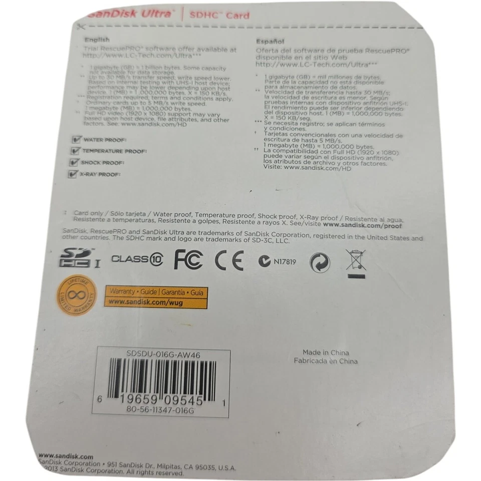 SanDisk Ultra 16GB SDHC Card Memory Card Speed Class 10 30MB/s 200X Full HD - Image 2 of 3