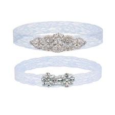 Stretch Prom Garter Bridal Leg Garter Set with Lace Rhinestone Pearl