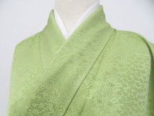 JAPANESE KIMONO IROMUJI YELLOW GREEN 162cm 5 ft 4 in PURE SILK EE8001