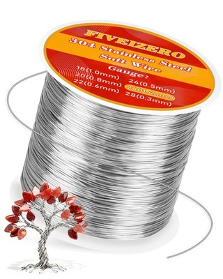 FIVEIZERO 26 Gauge 304 Stainless Steel Wire for Jewelry 26 Gauge, Silver 