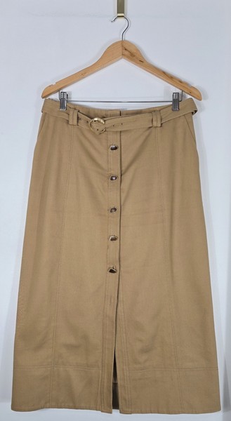 Aje Womens Axle Utility Midi Skirt Deep Sand Brown Belted Cotton Pockets Size 14