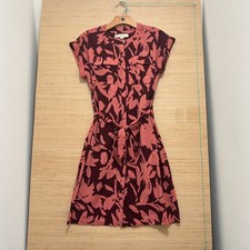 LOFT Pink Burgundy Abstract Floral Shirt Dress XS Short Sleeve Belted