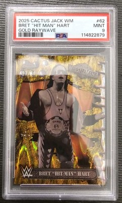 BRET HART 2025 Topps Chr WWE X Cactus Jack Wrestlemania Gold Raywave /50 PSA 9