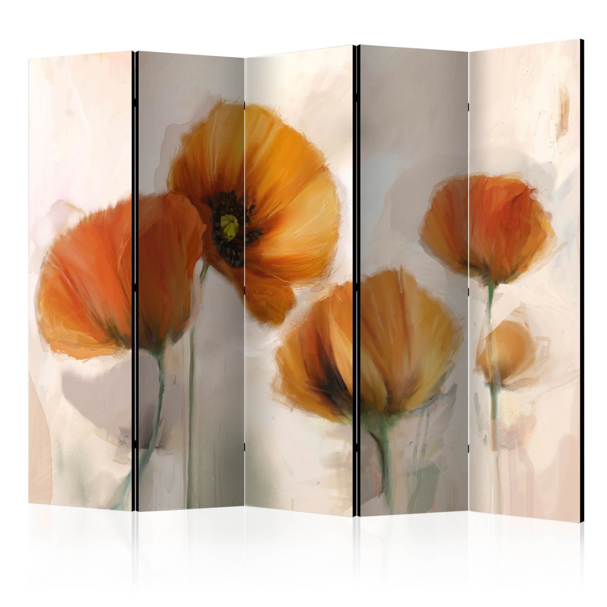 Paravent 5 volets Poppies Vintage 172x225 cm en toile intissée décorative