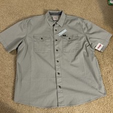Wrangler Mens XL Gray Button Shirt Short Sleeve Epic Soft Stretch Work Western