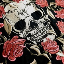 Western Pearl Snap XL Skull Floral Embroidered Jet Black Shirt Long Sleeves