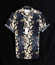 Robert Graham ATWOOD Gold Floral Black 198 Large Classic Fit Short Sleeve NWT