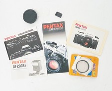 Pentax Super Program 35mm SLR w/ 50mm f1.7 Lens Flash Tripod Case Manuals Kit