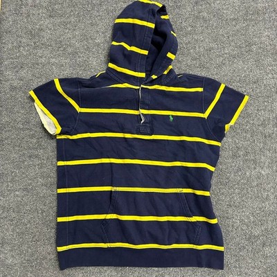 Polo Ralph Lauren Hoodie Boys Size XL Navy Blue Yellow Striped Short Sleeve Pony