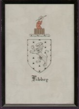 LIBBY framed coat-of arms - old, color, hand-done