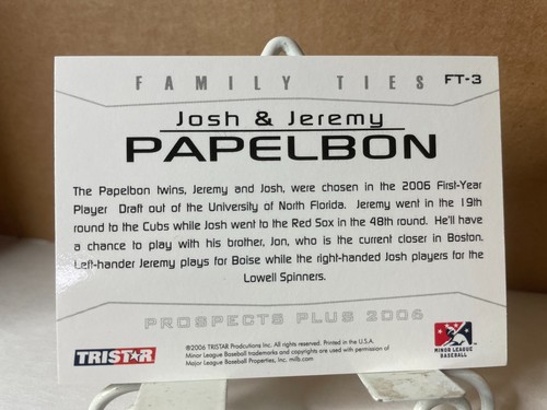 2006 TRISTAR PROSPECTS PLUS BASEBALL FAMILY TIES JOSH & JEREMY PAPELBON #FT-3 - 第 2/2 張圖片