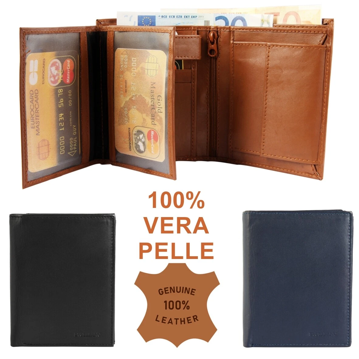 Portafoglio per uomo, per carte di credito, biglietti da visita