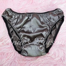 Sissy Satin Panties for MEN - Charcoal Gray shiny Full Cut Bikini panties S-XXL