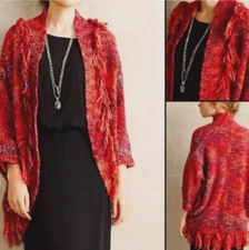 Anthropologie Sleeping in Snow  fringed open cardigan sweater women's size small