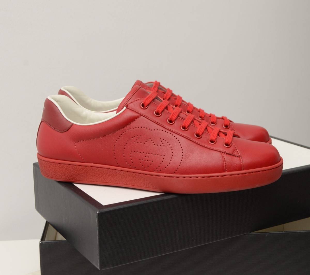 Authentic Men's Gucci Ace Leather Red Sneakers Shoes Size 9,US 10