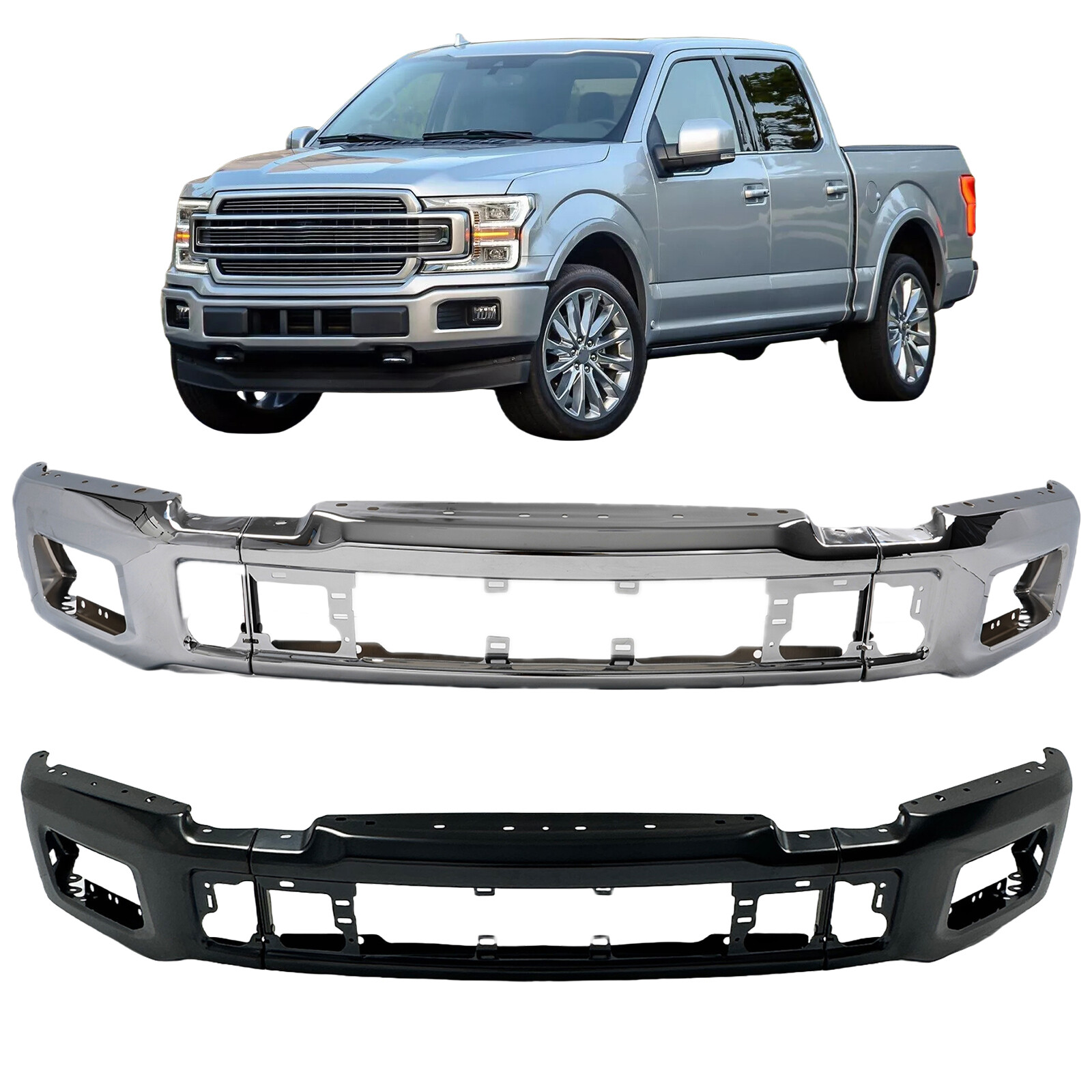 For 2018-2020 Ford F150 w/ Fog Light Cutouts Factory Style Front Bumper Face Bar