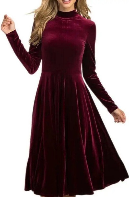 Elegant Burgundy Velvet Midi Dress for Women with Long Sleeves Any Occasion | eBay Elegant Burgundy Velvet Midi Dress for Women with Long Sleeves Any Occasion | eBay