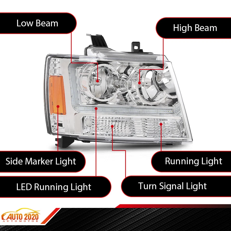 LED Headlights Lamp Left Right Clear / Chrome Fit For 07-14 Chevy Tahoe Suburba Foto 3 de 4
