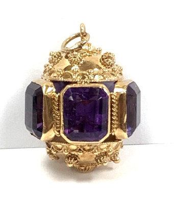 Antique 18k Gold Etruscan Revival Pendant 23.75ct Amethyst Filigree Work 16gr