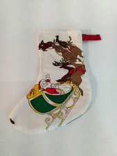 Hand Made Christmas/Holiday Stocking Santa In Sled With Reindeer