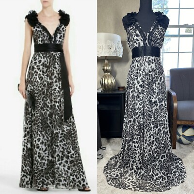 NWT BCBGMaxAzria 100% Silk Monse Evening Maxi Dress Sleeveless Animal Print 4