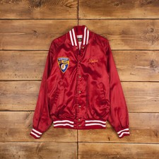 Giacca vintage Alexi Varsity L anni 90 bomber vigili del fuoco raso rosso scatto