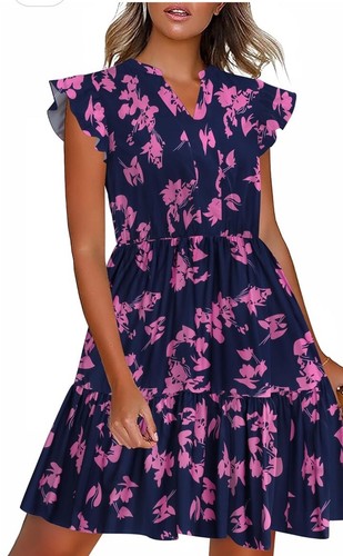 Hotouch Damen Blumendruck Kleid Rüschenärmel Stufen Minikleid Neu mit Etikett Einzelhandel 36 $ - Bild 1 von 6