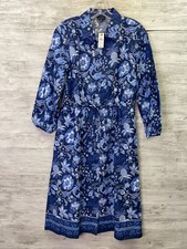 Talbots Dress 2 Womens Blue Floral A Line 3/4 Balloon Sleeve Drawstring Waist