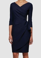 Alex Evenings Women's Blue Rhinestone Side Wide Surplice Sheath Dress Size 10