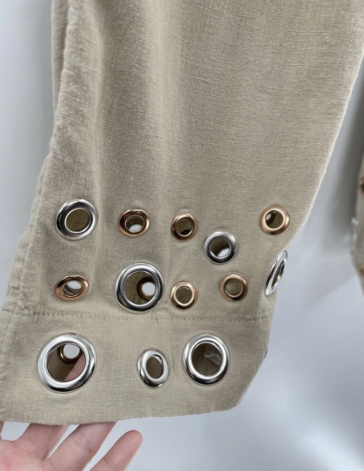 Pantalones Soft Surroundings Farrah Pierna Ancha Mezcla de Lino Detalles de Ojal Talla PXS, Boho Foto 4 de 4