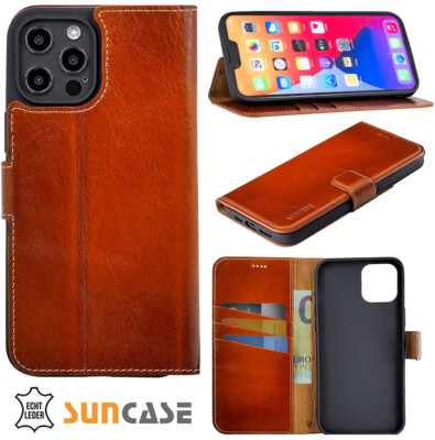 Suncase Book-Style Lederhülle Für Google Pixel 7A – Mit 3 Kartenfächern & Standfunktion, In Burned-Cognac