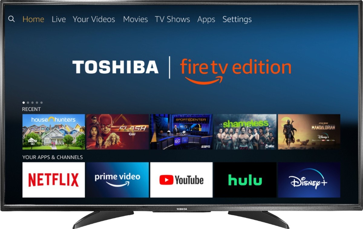 Toshiba 55” LED 2160p Smart 4K TV with stand and 3 shelves