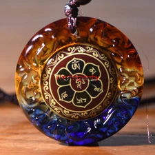 Colorful glazed thangka Tibetan amulet hand-painted Buddha pendant necklace