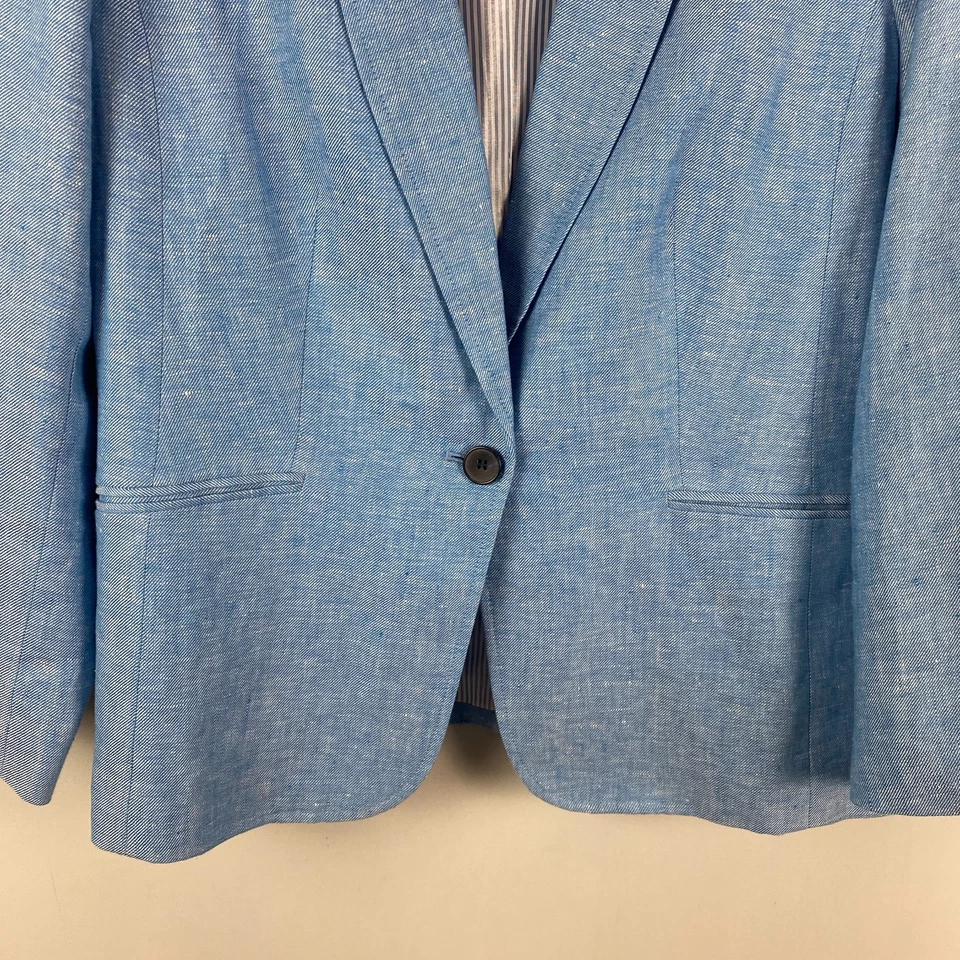 Talbots Linen Blazer Jacket Size 16P Solid Blue One-Button Lined - Image 3 of 4