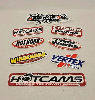 Lot of 8 Motorhead Decal Vinyl Stickers Racing Hotrods HotCams Vertex Arrowhead 