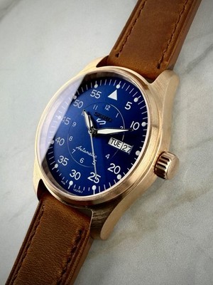 Bronze Pilot Automatic Watch - Seiko NH35 Movement - blue flieger