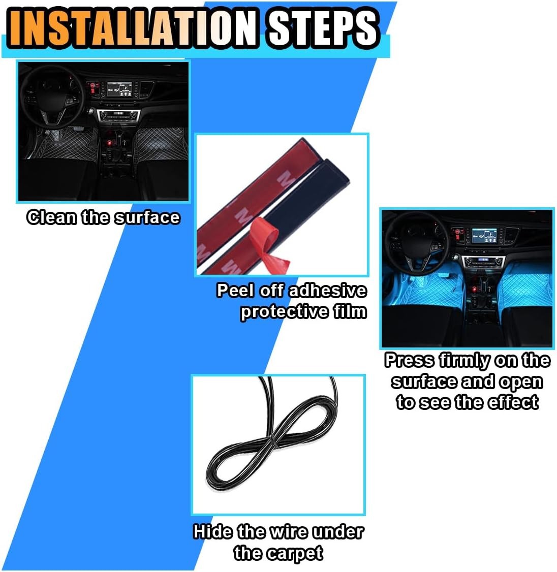 Universal Car LED Strip Light, Cigarette Lighter Auto Interior Decorative Lamp,