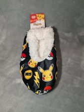Pokemon Pikachu Kids Slippers. Black, Yellow, and Red. Kids size S/M 8-13. NWT