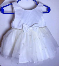 American Princess White Formal Dress 12M Satin Tulle Pearl Waist Bow Flower Girl