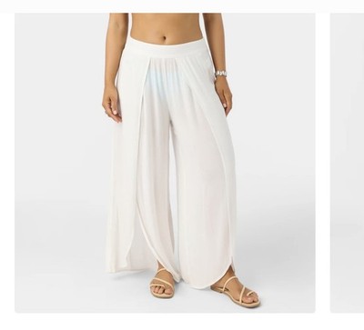 Elan White Smocked Waist Wide Leg Split Pants XL Swim Pool Cover Up Palazzo Pant