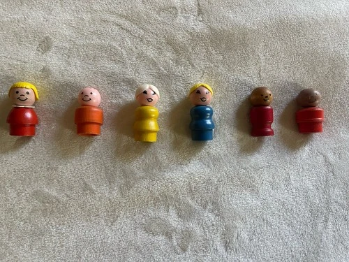 Lot of 6 Vintage Fisher Price Little People Wooden People Figures
