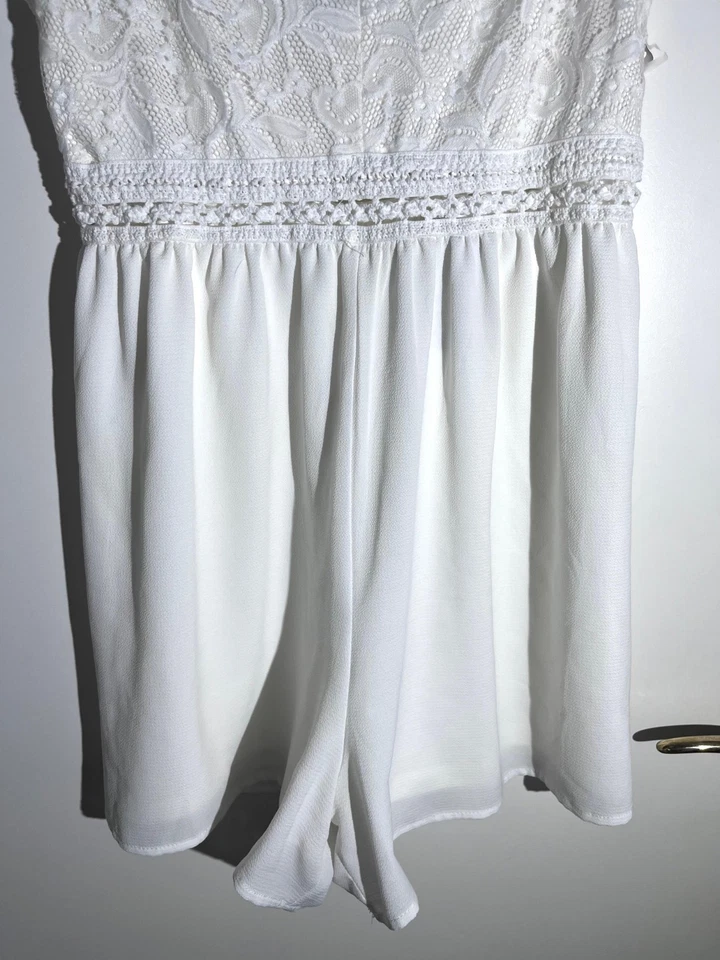 Sexy Damen Sommer Einteiler Playsuit Weiß Weites Bein Spitzendetails New Yorker - Bild 4 von 4